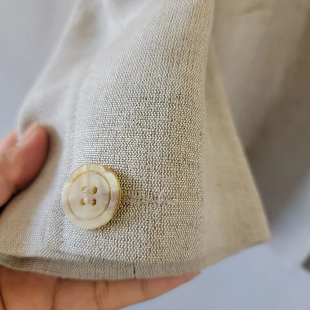Harve Benard Women's Oatmeal Linen Blend Jacket Sz 14 Button Front Minimalist